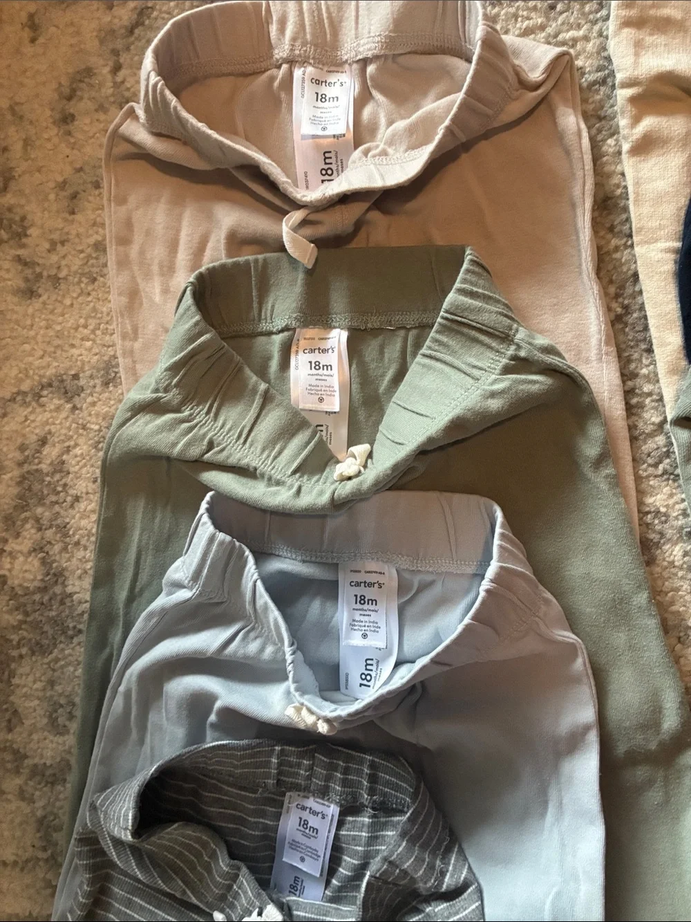 Bundle 12 Carter's Striped and Solid Jogger Pants - Navy, Olive, Tan, Gray